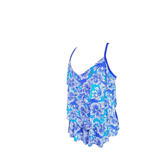Tropical Escape Missy Flounce Tankini Blue Jay Palm Party Size 16 - Picture 5 of 12